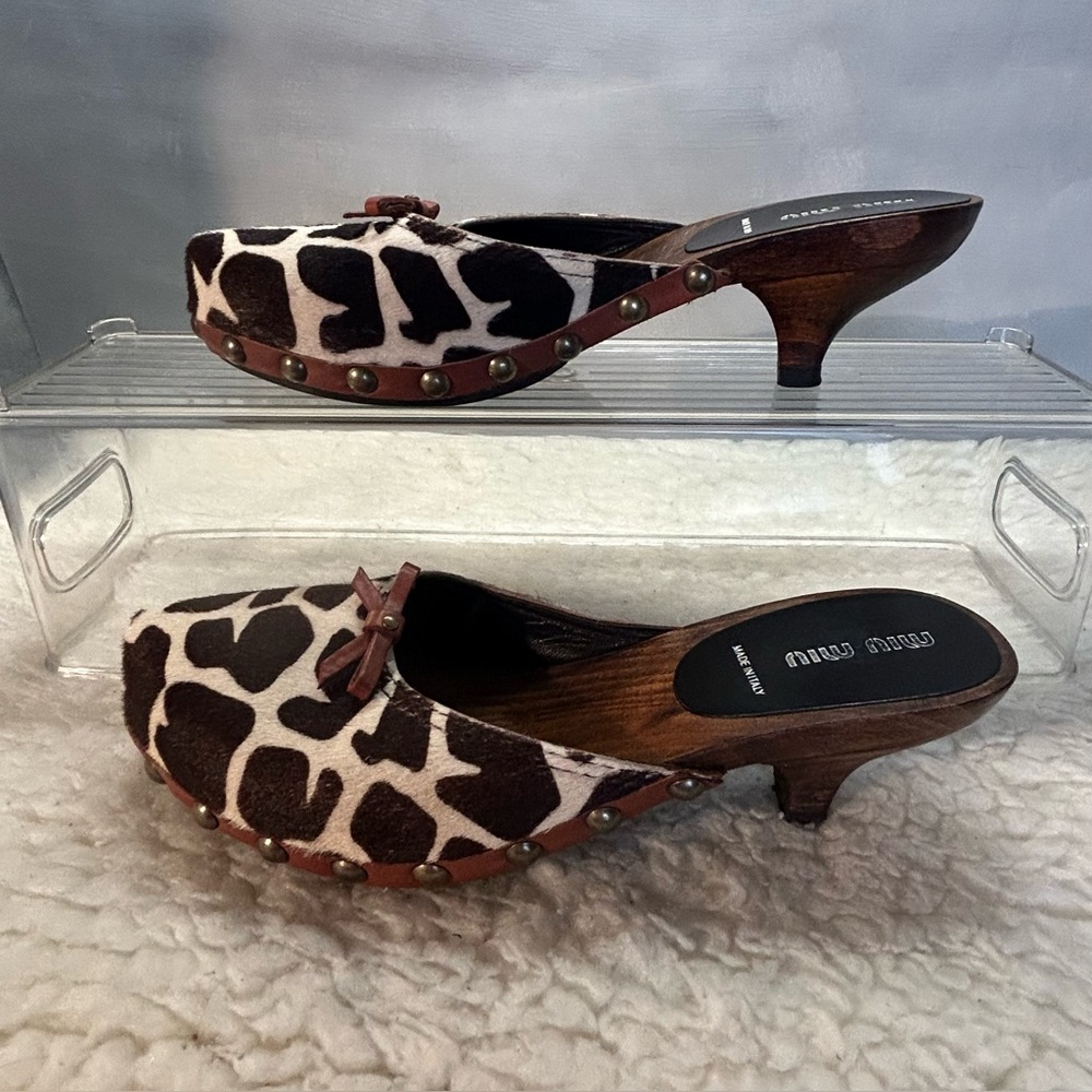 Miu Miu Prada Luxe Leopard  Print Calf Hair Studded Mules,Size 7 (US) - Picture 11 of 15